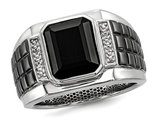 Men's Black Onyx Ring with Accent Diamonds in Black Rhodium Plated Sterling Silver